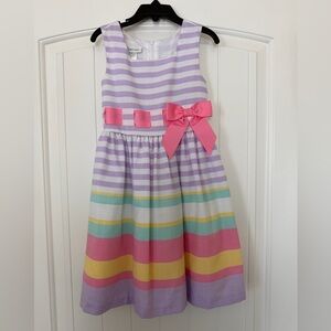 Striped Pastel Kids Dress with Pink Bow